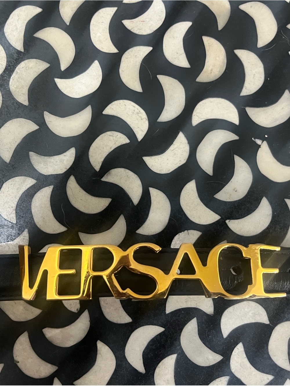 Versace Black Leather Belt with Gold Logo Buckle